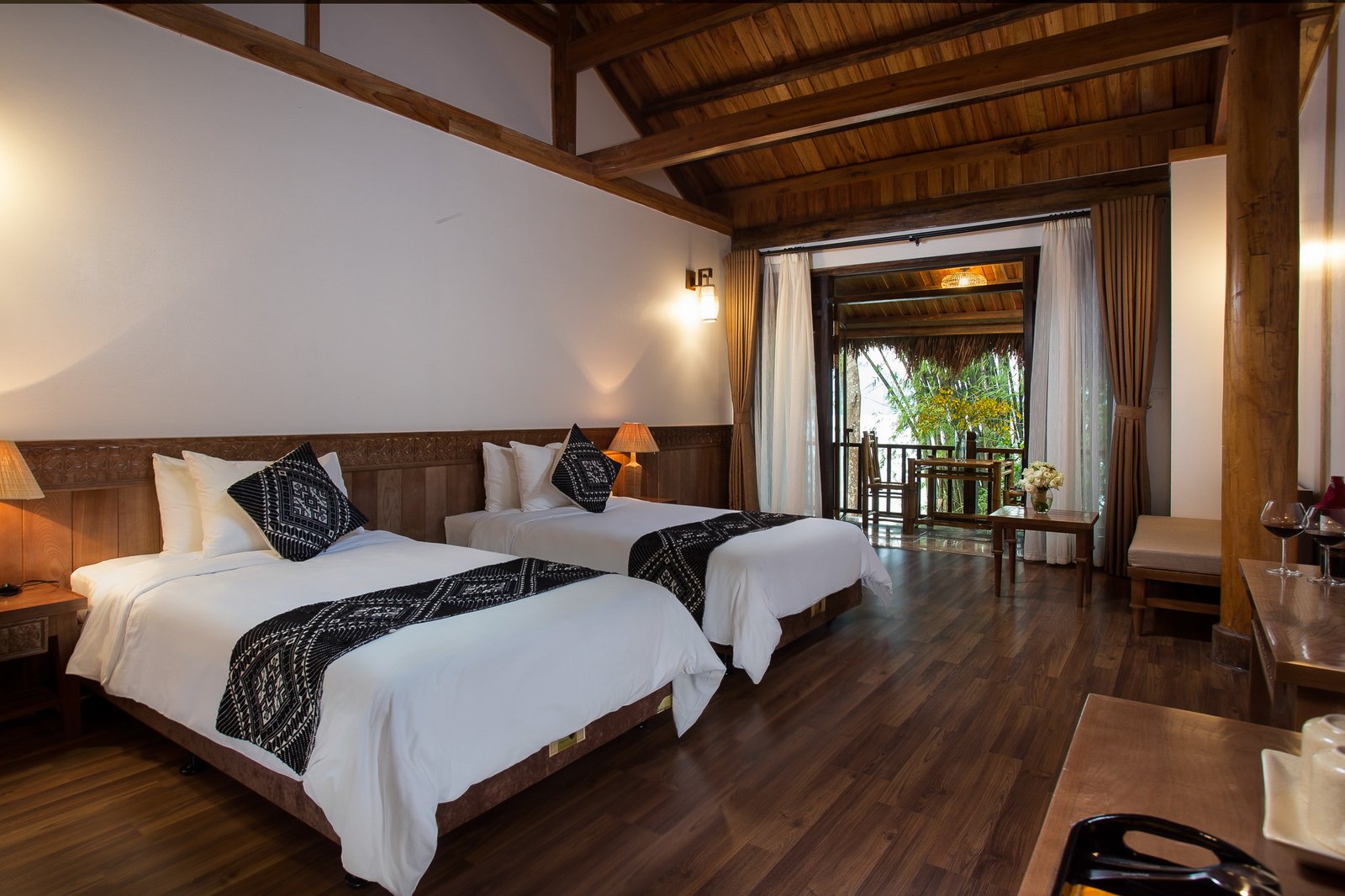 Deluxe twin room of Mai Chau Hideaway Lake Resort